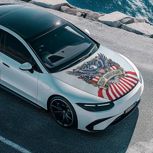 Image of Eagle American Flag Emblem 250th Anniversary Pattern Car Hood Cover 59.05 inch x 39.37 inch Auto Flag Hood Cover for Trucks SUV Van, Polyester Car Bonnet Banner with Stretchable Band