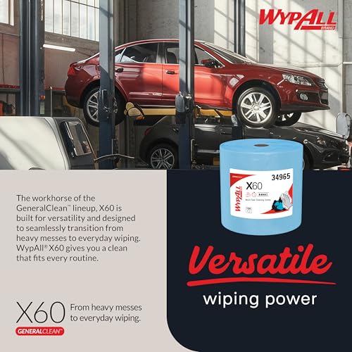 Image of WypAll GeneralClean X60 Cloths Multi-Task Cleaning Wipes, Jumbo (34965), Strong and Absorbent Towels, Blue (1 Roll of 1,100 Sheets, 1,100 Sheet Total)