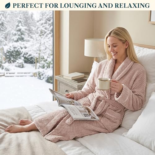 Image of PAVILIA Plush Robe for Women, Soft Fleece Long Spa Robe, Ladies Bathrobe with Pockets