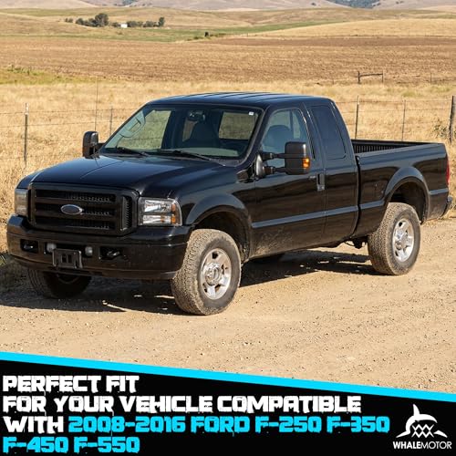 Image of WHALEMOTOR Smoked Power Heated Tow Mirrors Compatible with Ford Super Duty(2008-2016), Extended Trailer Towing Side Mirrors w /Turn Signal fits F250 F350 F450 F550 F-250 F-350 F-450 F-550