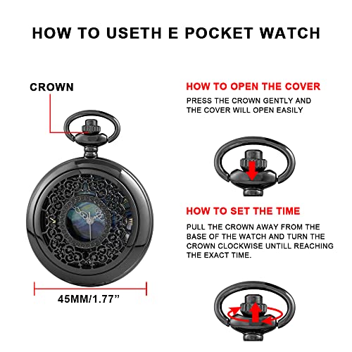 Image of Tiong Roman Numerals Scale Quartz Pocket Watches with Chain Christmas Graduation Birthday Gifts Fathers Day