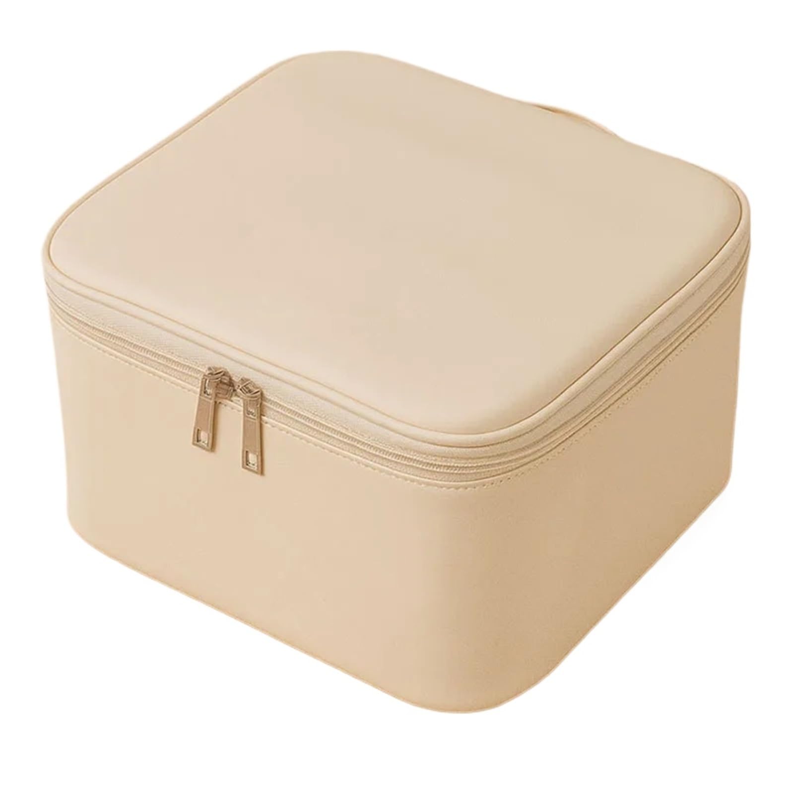 Borsa for Il Trucco per i Viaggi | Organizzatore di strumenti cosmetici for trucco in pelle PU con specchio(Beige White)