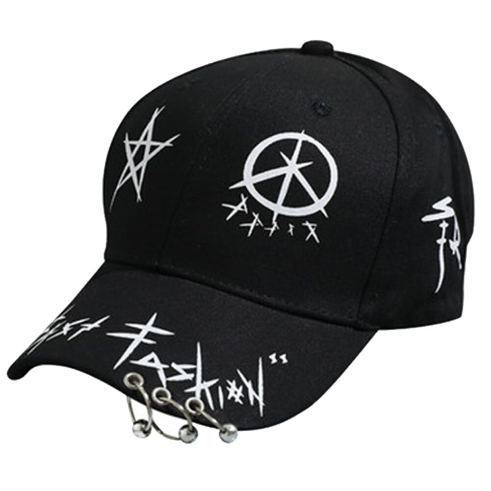 Ruluti Unisex Black Ring Chain Baseball Caps Hip-Hop Hat Summer Street K-Pop Hip Hop Hat Trucker