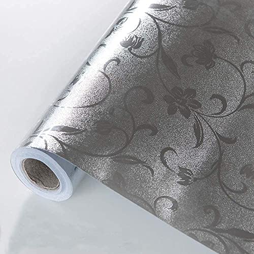 Image of KASHIVAL Self Adhesive Silver Color Flower Design Wallpaper for Kitchen Platform Home Furniture Table Restaurant TV Point (324 Silver Flower 60 * 200cm)