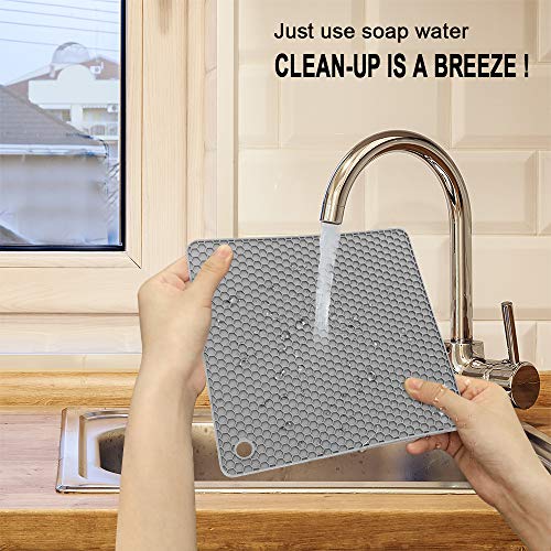 Image of Walfos Silicone Trivet Mats - 4 Heat Resistant Pot Holders, Multipurpose Non-Slip Hot Pads for Kitchen Potholders, Hot Dishers, Jar Opener, Spoon Holder, Food Grade Silicone & BPA Free (Square)