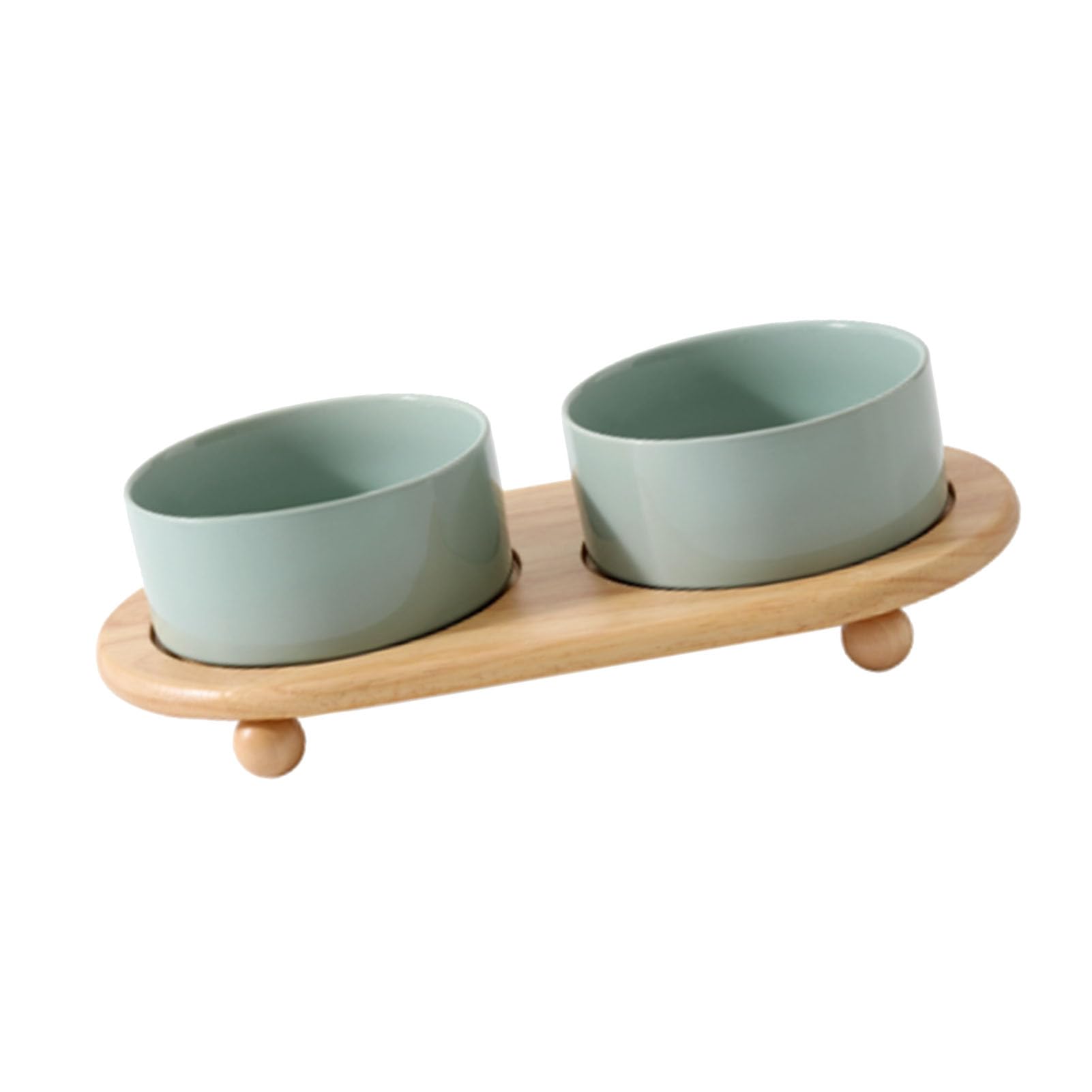 Alomejor Gamelles Surélevées en Céramique pour Chat, Doubles Robustes pour Un Repas Confortable pour Les Chats, Support en Bois pour Une stabilité Anti-basculement (Bol Double Vert Clair)