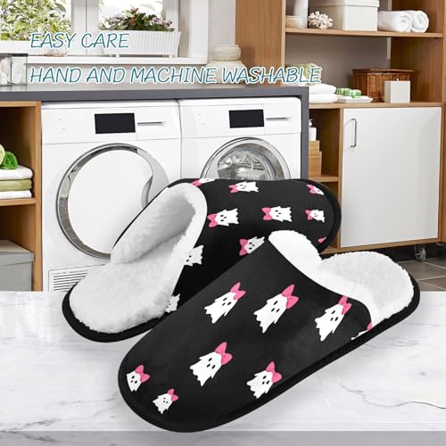 Ghosts Halloween Bow White Slippers For Women Men Soft Memory Foam Non-Slip Halloween Winter Indoor House Shoes Travel Slipper3