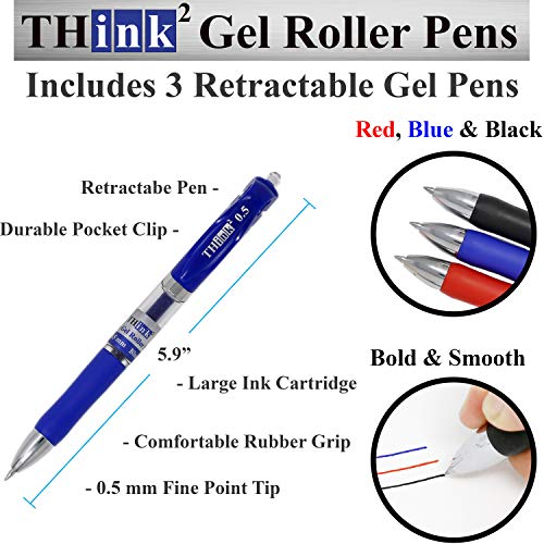 Image of [24 Pack] Think2 Pens & Markers Supply Kit. Includes 3 Highlighter, 4 Permanent Markers, 2 Dry Erase Markers, 12 Color Gel Pens and 3 Retractable gel pens Supplies