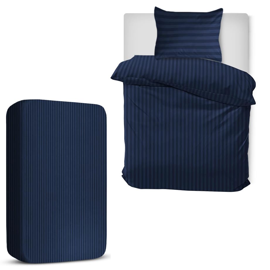Parure de lit satin de qualité supérieure avec drap bleu marine