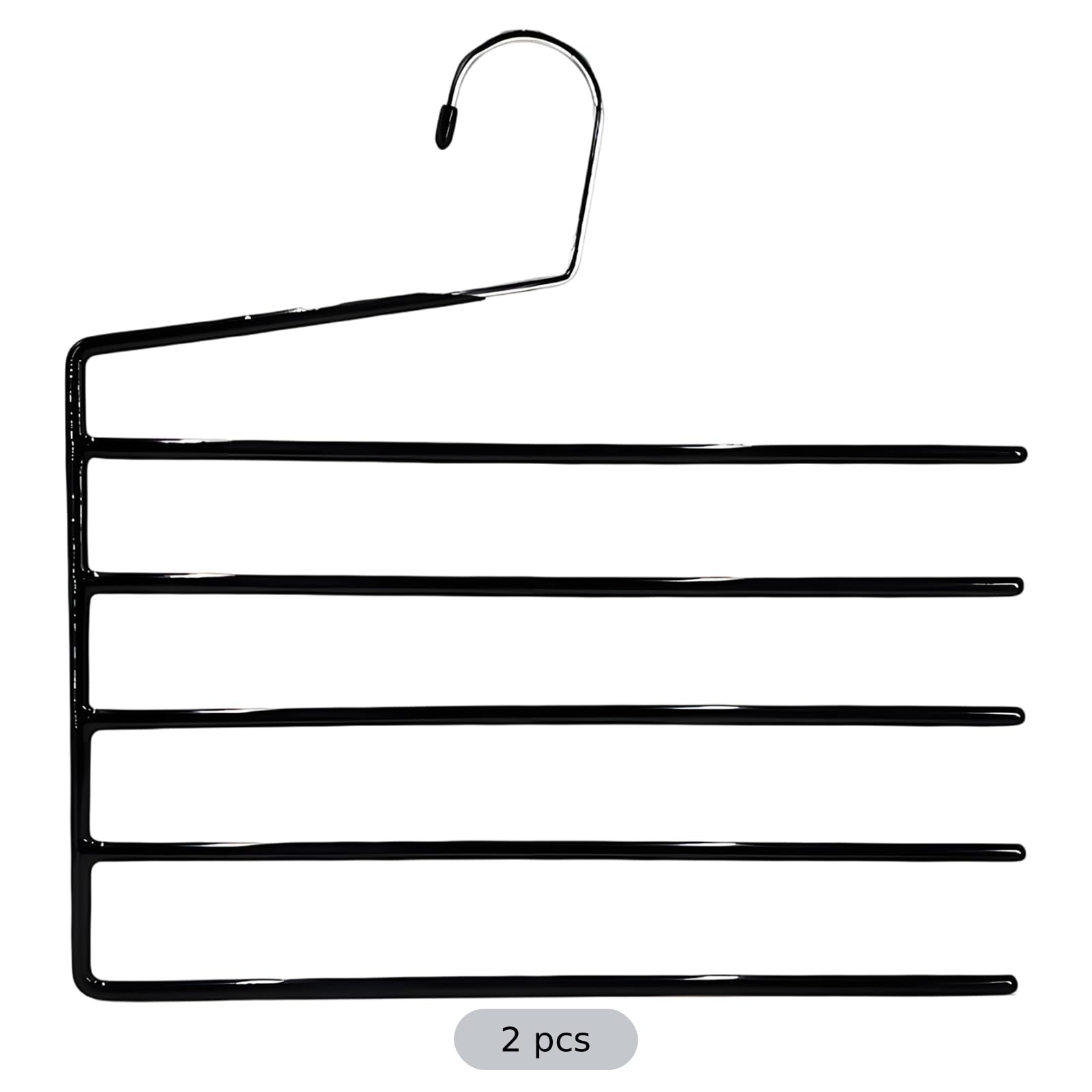 2er-Set Mehrlagen Hosenbügel, 5 Ebenen platzsparende Kleiderbügel mit Rutschfester PVC Beschichtung, Organizer für Hosen, Jeans, Schals, Krawatten, Handtücher, Schwarz, für Kleiderschrank