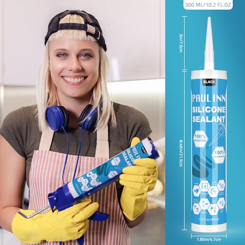 Image of PAULINN 4 Pack Black Silicone Caulk Waterproof 100% Silicone Caulk for Kitchen & Bathroom