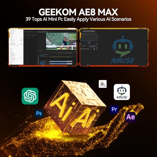 Image of GEEKOM AE8 Max Mini Desktop Computer, AMD Ryzen7 8745HS(8C /16T,up to 4.9GHz),32GB DDR5 RAM & 1TB SSD, Mini PC Windows 11 Pro /AMD Radeon 780M /USB3.2 * 4 /2.5G LAN for Gaming /Business