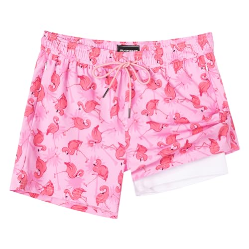 SURF CUZ Mens Swim Trunks with Compression Liner Quick Dry Swim Shorts Swimming Trunks 2 in 1 Bathing Suit Zipper Pockets