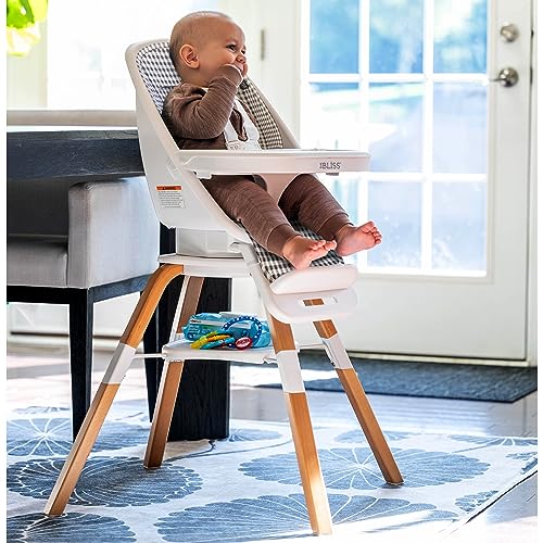 Image of TruBliss Turn-A-Tot High Chair for Babies and Toddlers, 2 in 1 Wooden Portable Baby Feeder or Adjustable Child's Seat with 360 Degree Swivel, Removable Tray, and Pad (Gingham)