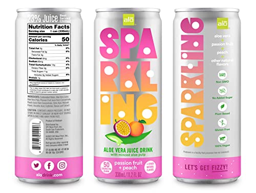 Alo Sparkling Passion Fruit & Peach Carbonated Aloe Vera Juice Drink | 11.2 Fl Oz, Pack Of 12 | Plant-Based Beverage, Vegan thumb #2