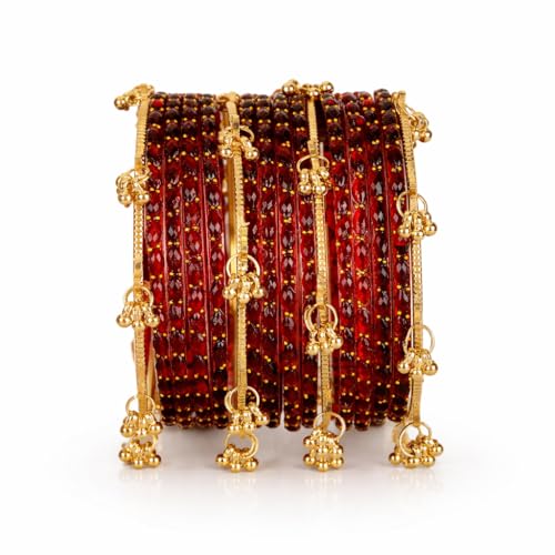 Image of Shining Diva Fashion 16 Pcs Trendy Stylish Glass & Kashmiri Ghungroo Bangles Set for Women & Girls | Traditional Festive Wedding Party Jewellery