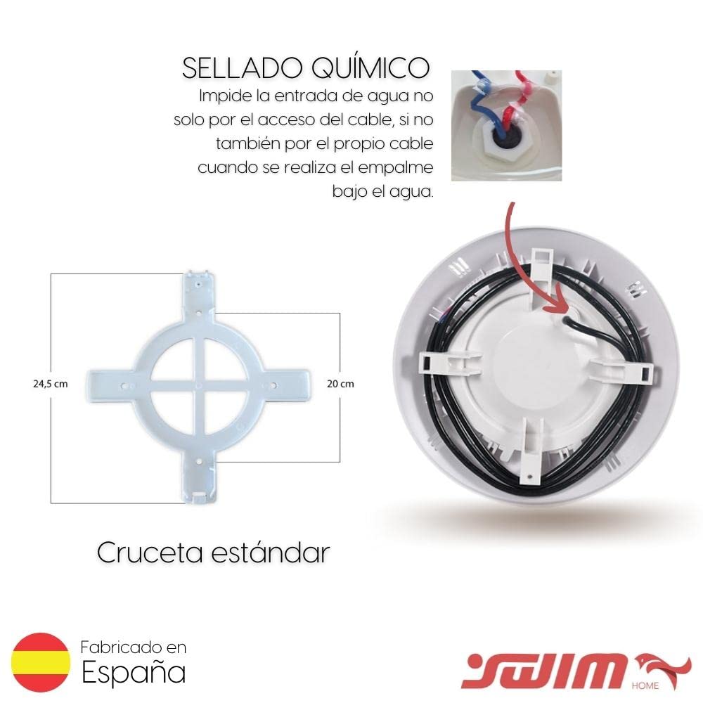 SWIMHOME Pack Iluminación Piscina | 2 Focos LED de Superficie + Control Remoto ON/Off | ABS Blanco Resistente | Ø29 cm 35W 12V/AC Blanco Frío 6000k