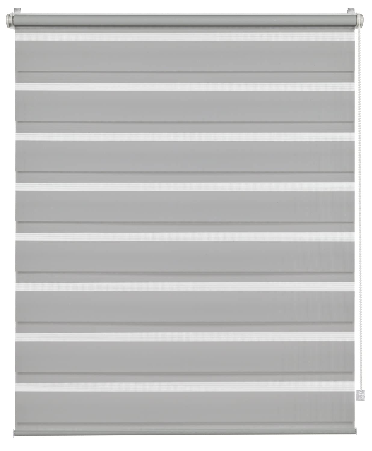 Deco Company Double Store à Clipser, Store Enrouleur à Commande Latérale sans perçage, Bandes Transparentes et Opaques, Kit de Montage Inclus, Polyester, Gris Clair, 90 x 210 cm