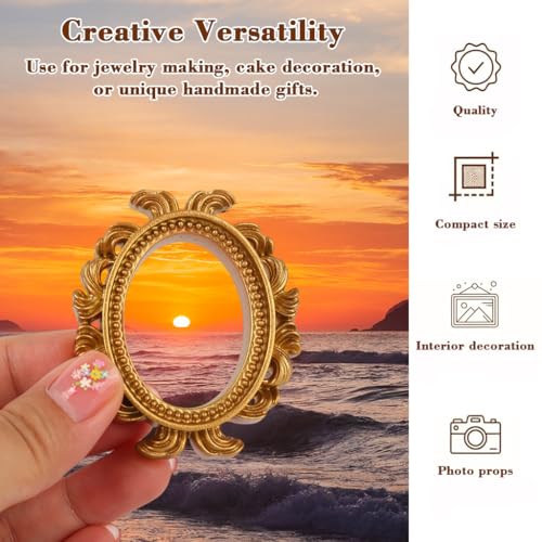 Image of HASTHIP10PCS Mini Resin Photo Frames Set Vintage Gold Baroque Floral Embossed Frames for DIY Crafts, Scrapbooking, Wall Decor & Small Photo Display