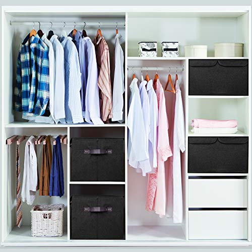 Larger Storage Cubes [4-Pack] Senbowe Linen Fabric Foldable Collapsible Storage Cube Bin Organizer Basket With Lid, Handles, Removable Divider For Home, Nursery, Closet - (16.5X 11.8 X 9.8”) #TOP4