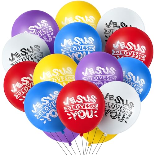 Image of Gejoy Jesus Loves You Balloon 12 Inch Latex Christian Religious Jesus Balloon Party Decor for He Is Risen Party Decor Favor Cross Church Event Birthday Sunday Supplies(Living Colors,60 Pcs)