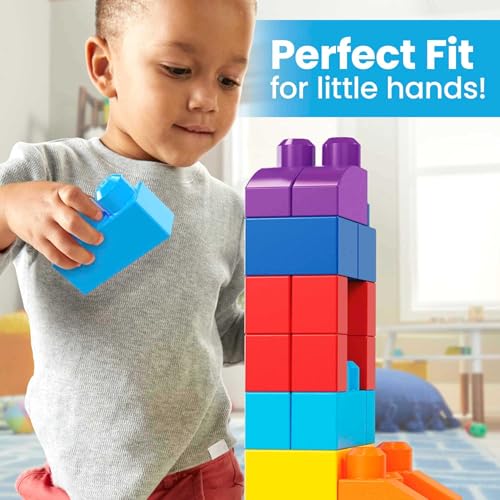MEGA BLOKS First Builders Toddler Blocks Toys Set, Big Building Bag with 80 Pieces and Storage, Blue, Ages 1+ Years - Image 6
