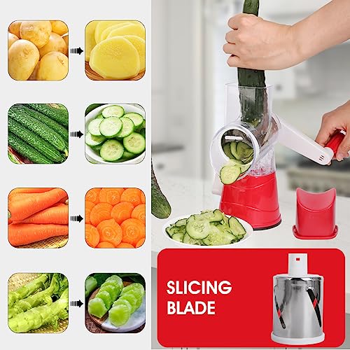 Iceten 3 in 1 Rotary Cheese Grater and Vegetable Slicer with 3 Stainless Steel Rotating Blades - Image 4