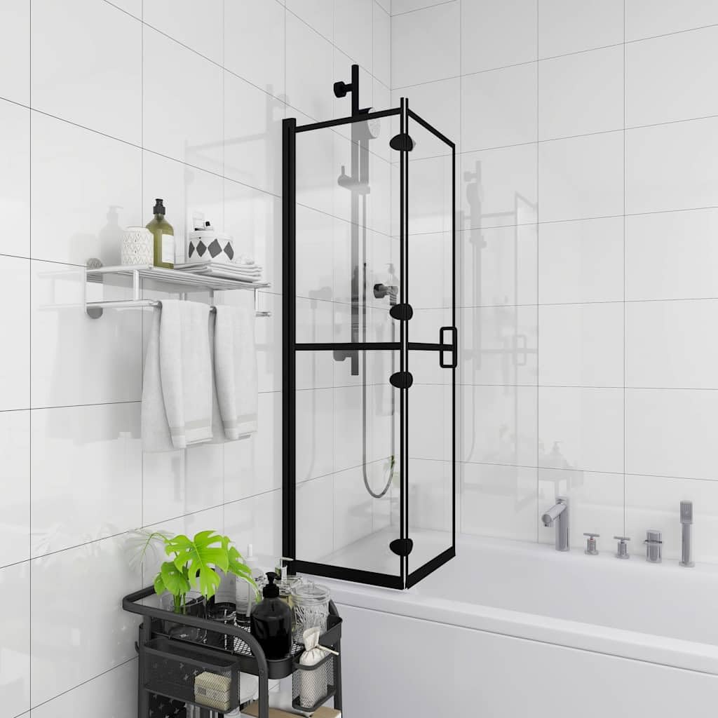 Box doccia pieghevole, nero, 80 x 140 cm, in vetro di sicurezza ESG, per vasca da bagno