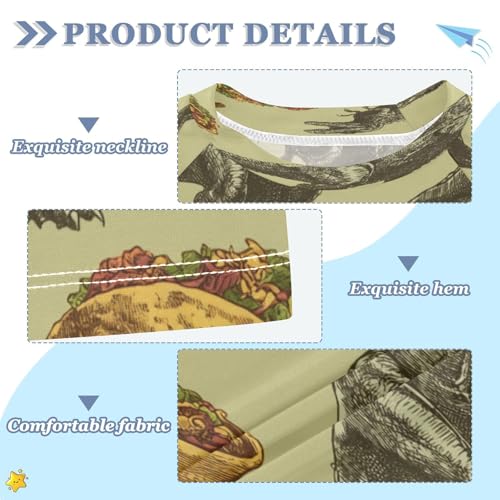 Boys Short Sleeve T-Shirts Dinosaurs T-rex Tacos Rashguard Kids Swim Shirts Sun UPF 50+3