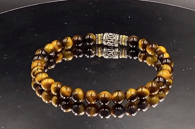 Pulsera para hombre con ojo de tigre y cuentas de plata miniatura 7