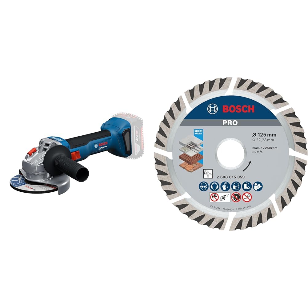 Bosch Professional 18V System Akku-Winkelschleifer GWS 18V-8 (Scheibendurchmesser 125 mm) + Bosch 1x PRO Multi Material Diamanttrennscheibe (für Beton, Stahlbeton, Ø 125 mm)