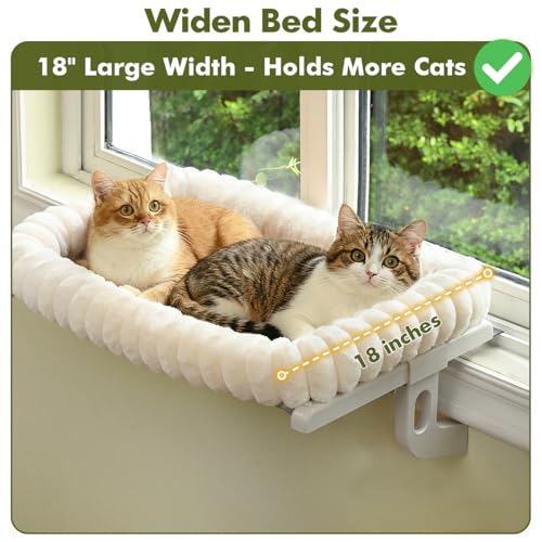Image of Cloud-Cuddle Cat Window Perch with 4-Sided Bolster, Zipper Design Cushion Window Seat for Window Sill, Sturdy Metal Frame & Easy Assembly Pet Hammock Bed for Indoor Cats (White, Medium)