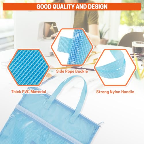 Image of Berya 16.14 x 16.14 inch Sewing Project Organizer, Large Double Pocket Craft Tote with Handles, Clear Mesh Art Supply Bag for Quilting, Knitting, Embroidery Projects Storage (Blue-1 Pack)
