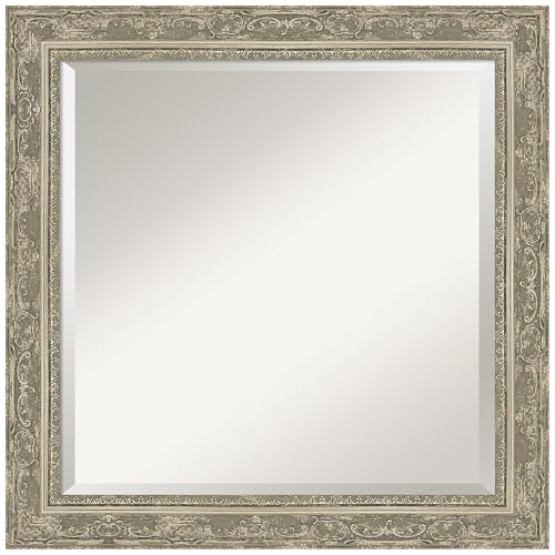 Amanti Art Silver Wall Mirror 24x24 Filigree Silver Square Bathroom Mirror for Wall Decor Living Room, Medium Traditional Frame, Hangs Horizonally and Vertically, Bathroom Decor, Beveled Edge