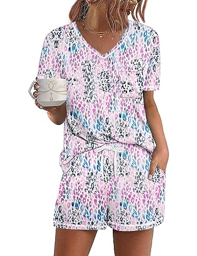 Ekouaer-Womens-Pajamas-Sets-Short-Sleeve-Lounge-Sets-Sleepwear-Casual-Two-Piece-Pjs-With-Pockets Ekouaer Women's Pajamas Sets Short Sleeve Lounge Sets Sleepwear Casual Two Piece Pjs With Pockets - Image 1