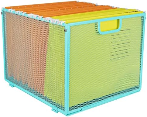 ProAid Hanging File Organizer Mesh Folder Box, Metal Flie Cabinet Organizer Letter Size File Crate Folder Holder Storage Box,Blue