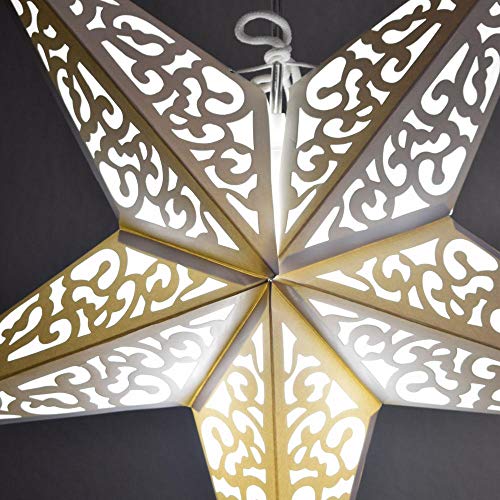 Quasimoon 3-Pack 24 Inch White Paper Star Lanterns – Cut-Out Hanging Decor For Weddings & Parties - View #3