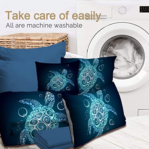BlessLiving Turtle Comforter Set Sea Turtle Bedding Teal Turquoise Queen Size Bed-in-A-Bag 8-Piece Beach Coastal Turtle Comforter Set with Sheets, Shams, Decorative Pillow (Queen) - Image 7