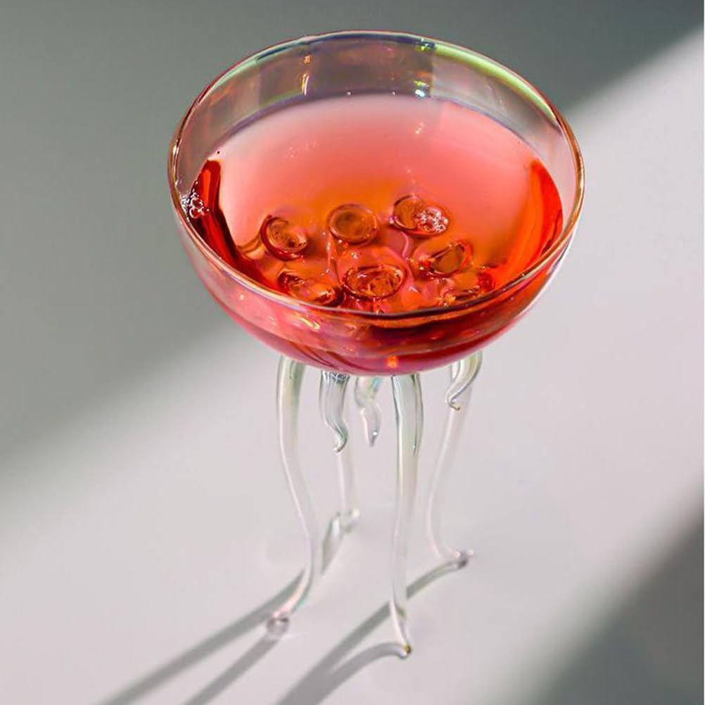 Magic Ocean Jellyfish Glass Cup Colorful Cocktail or Martini Cup Unique Bar or Kitchen Tableware (Two colorful 250ML glass cup)