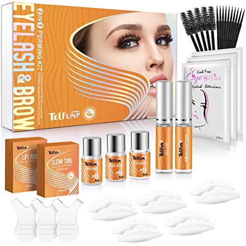 Lash Lift Kit, Eyelash Perm Kit, Telfun Upgraded 2 in 1 Lash Lift & Brow Lamination Kit Semi-permanent Curling Lashes Eyebrow Lift Kit DIY Perm for Lashes and Brows of Trendy Charming Girls