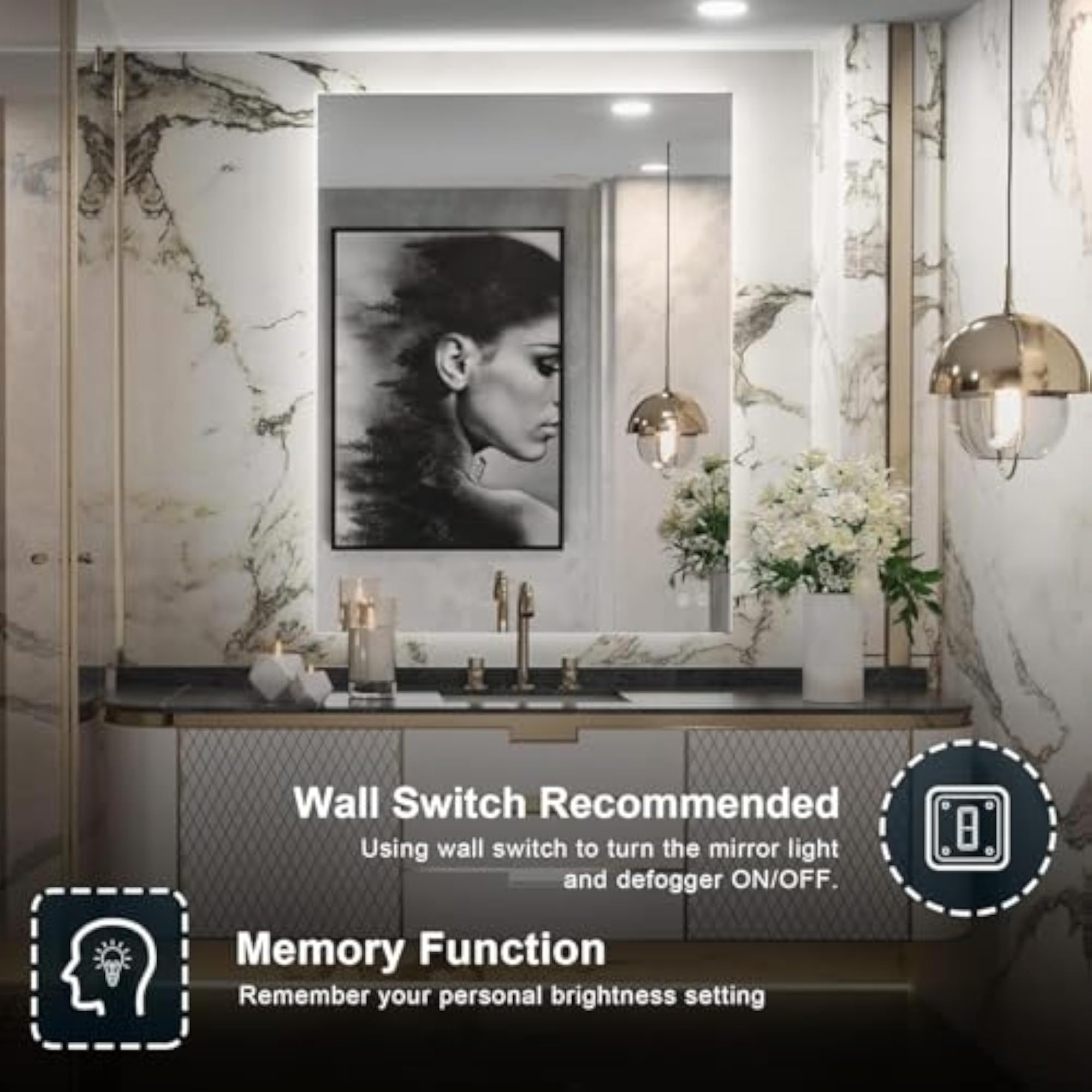 Backlit Bathroom Vanity Mirror with Light, Dimmable Design