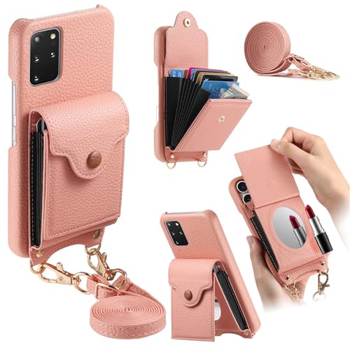 Coque Samsung S24 Plus avec porte-carte et cordon amovible rose