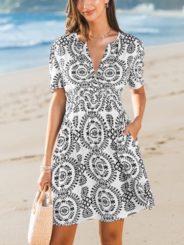 Image of CUPSHE Womens Summer Dresses 2025 V Neck Short Sleeve Flowy A-line Beach Vacation Dress with Pockets