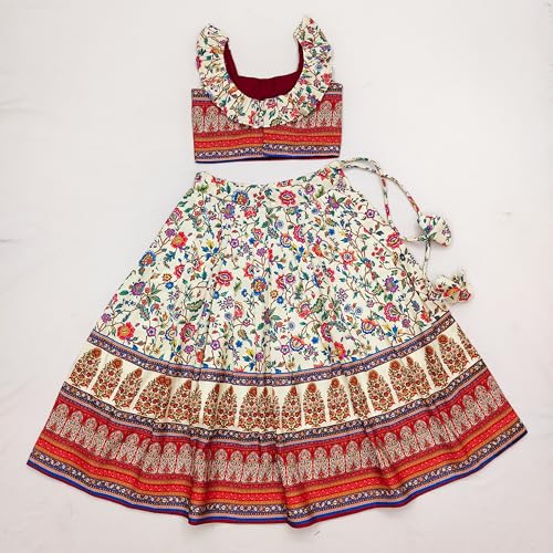 Image of E-Sqare Kids Girls Multicolour Bandhani Print Lehenga Choli Set | Ethnic Wear Dress | Readymade Clothing Set | 2 to 8 Years