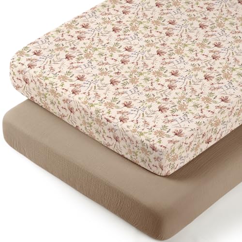 Image of lulumoon Muslin Bassinet Sheets for Girls: Skin-Friendly Floral Bedside Bassinet Sheets for Baby - Fitted for Bedside Sleeper Mattress