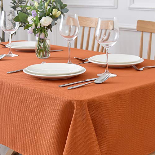 Image of maxmill Textured Rectangle Tablecloth Water Resistant Wrinkle Free Spill-Proof, Soft Jacquard Table Cloth for Buffet Banquet Parties Event Holiday Dinner, Indoor and Outdoor Use, 60 x 84 Inch Rust