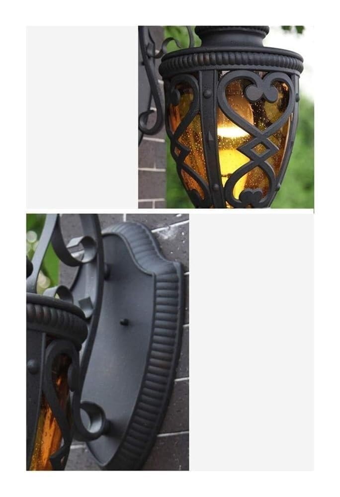 Zewnętrzna lampa ścienna z bursztynowym szkłem z nasion, wodoodporny kinkiet wiejski do ogrodu, werandy, patio, garażu - rustykalny design do oświetlenia zewnętrznego