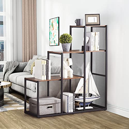 Vecelo Ladder Bookcase, 4-Tier Stair Bookshelves, 8 Display Shelf For Living Room, Bedroom, Home Office, Rustic Brown #TOP4