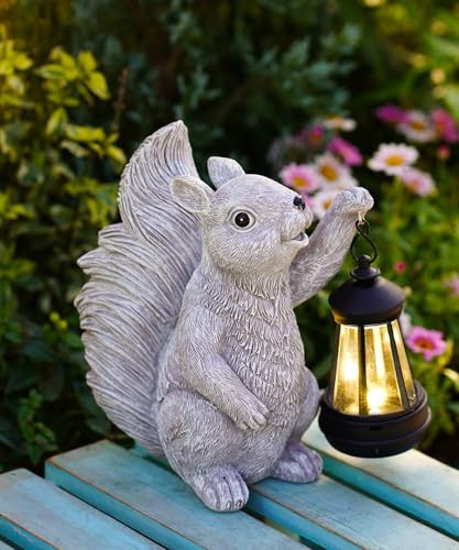 Philodwell Solar Squirrel Statues for Garden Decor: Outdoor Figurines Sculpture with Lantern for Yard Art Lawn Patio Balcony – Gifts for Mom Grandma