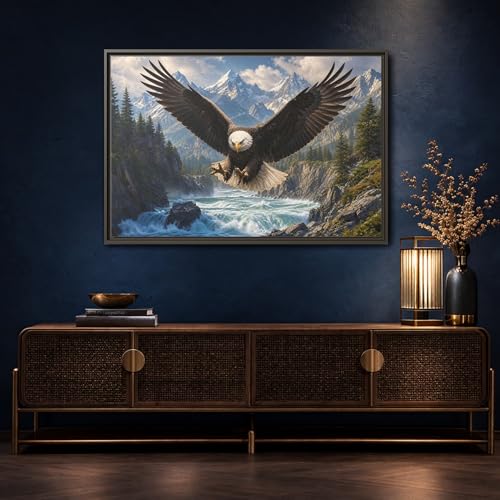 Toile aigle nature grand format décoration murale salon paysage animalier sauvage horizontal